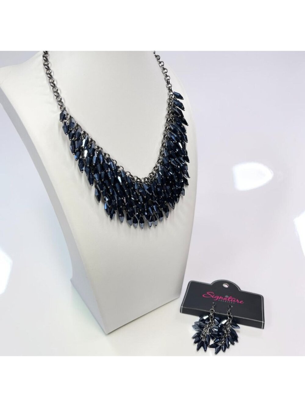 Paparazzi Signature Series Midnight Blue Fringe Statement Necklace & Earring Set
